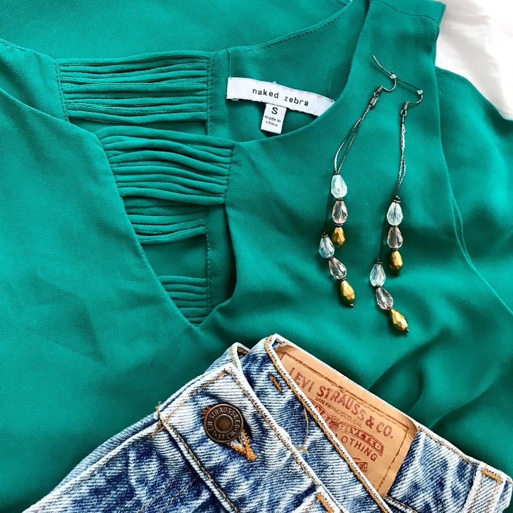 👩‍💻 Naked Zebra Teal Chiffon Top Sz S
